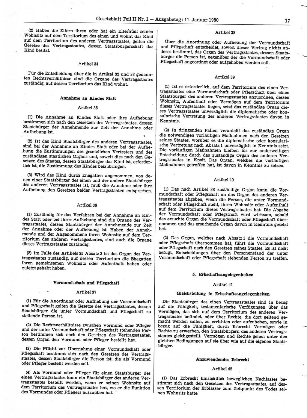 Gesetzblatt (GBl.) der Deutschen Demokratischen Republik (DDR) Teil ⅠⅠ 1980, Seite 17 (GBl. DDR ⅠⅠ 1980, S. 17)