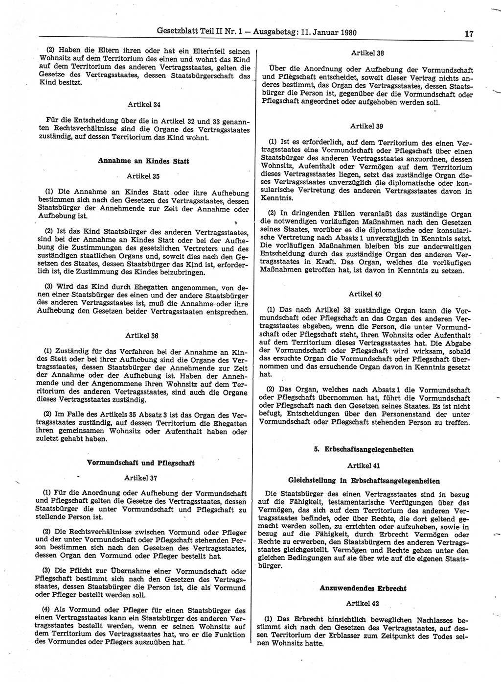 Gesetzblatt (GBl.) der Deutschen Demokratischen Republik (DDR) Teil ⅠⅠ 1980, Seite 17 (GBl. DDR ⅠⅠ 1980, S. 17)