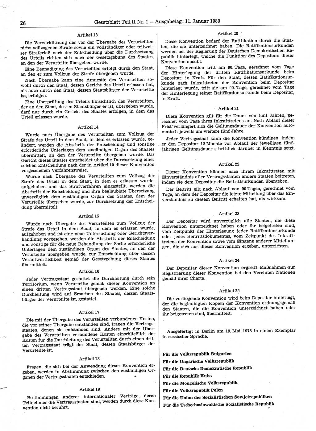 Gesetzblatt (GBl.) der Deutschen Demokratischen Republik (DDR) Teil ⅠⅠ 1980, Seite 26 (GBl. DDR ⅠⅠ 1980, S. 26)