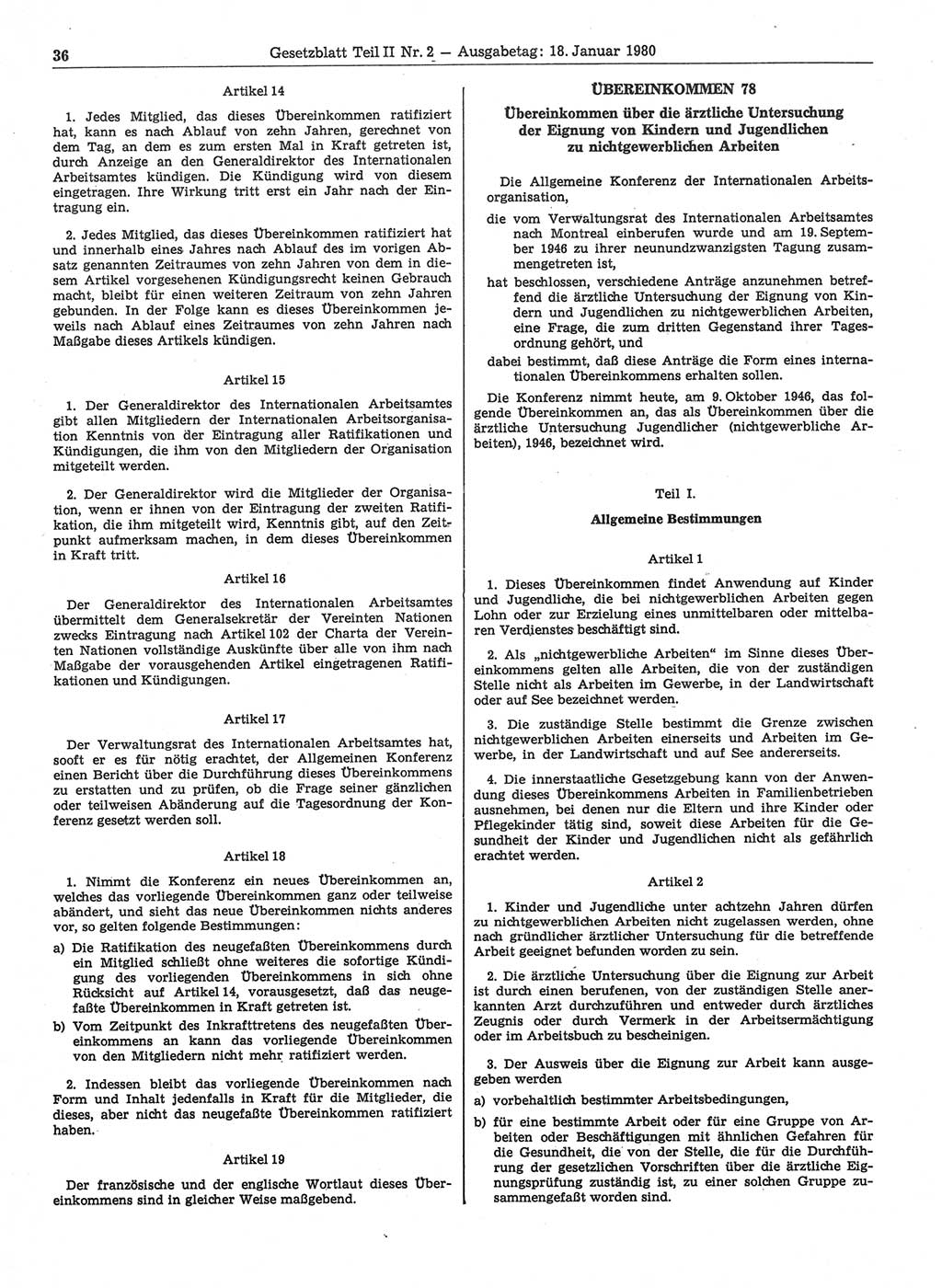Gesetzblatt (GBl.) der Deutschen Demokratischen Republik (DDR) Teil ⅠⅠ 1980, Seite 36 (GBl. DDR ⅠⅠ 1980, S. 36)