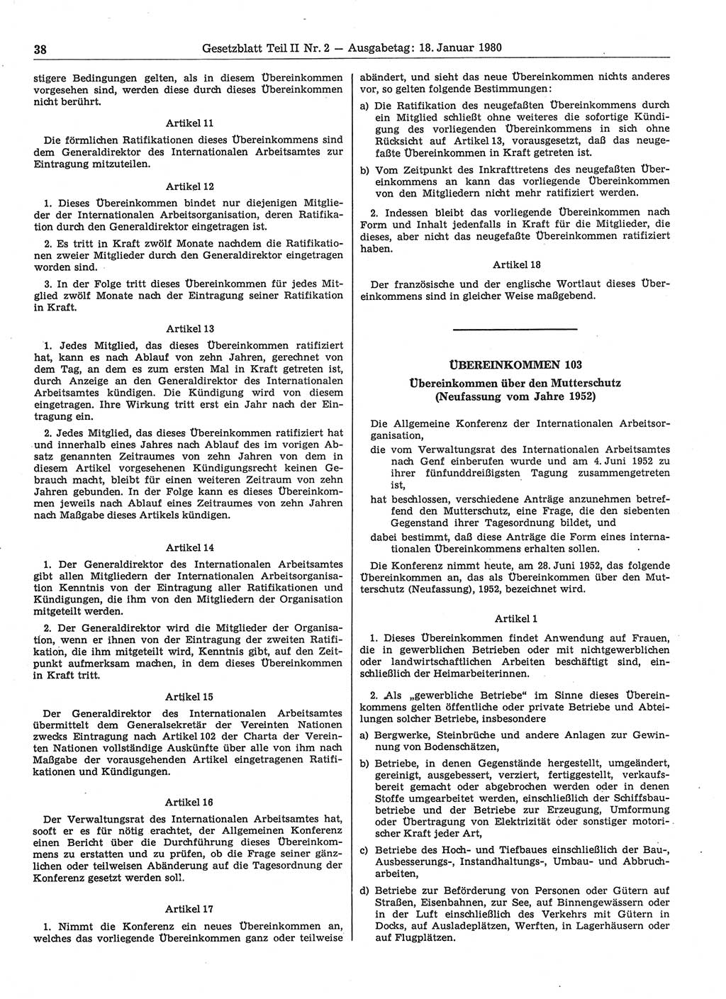 Gesetzblatt (GBl.) der Deutschen Demokratischen Republik (DDR) Teil ⅠⅠ 1980, Seite 38 (GBl. DDR ⅠⅠ 1980, S. 38)