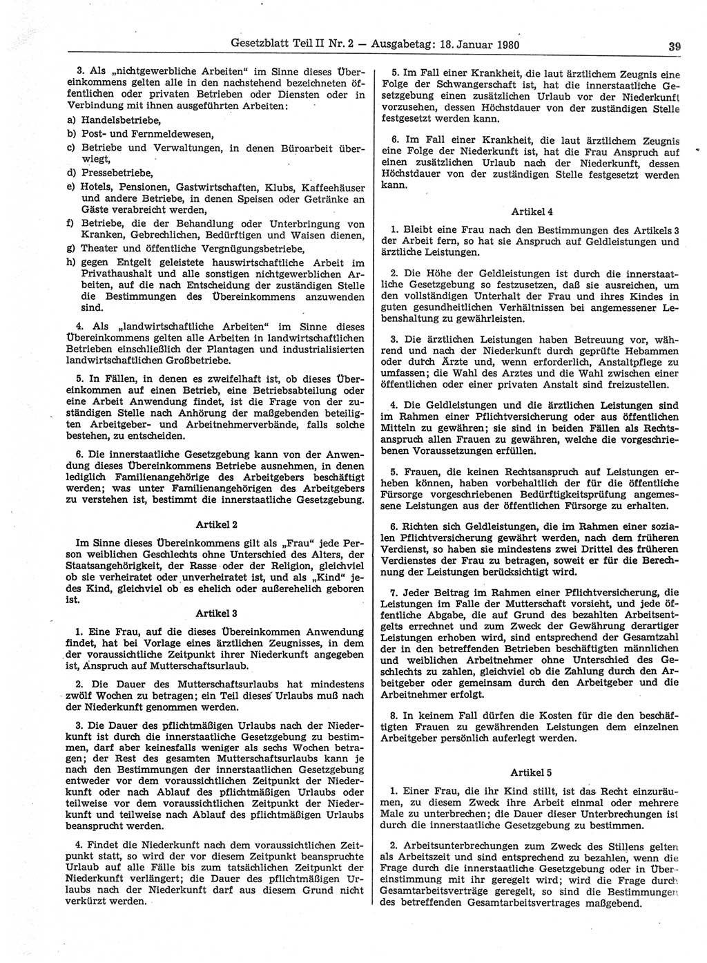 Gesetzblatt (GBl.) der Deutschen Demokratischen Republik (DDR) Teil ⅠⅠ 1980, Seite 39 (GBl. DDR ⅠⅠ 1980, S. 39)