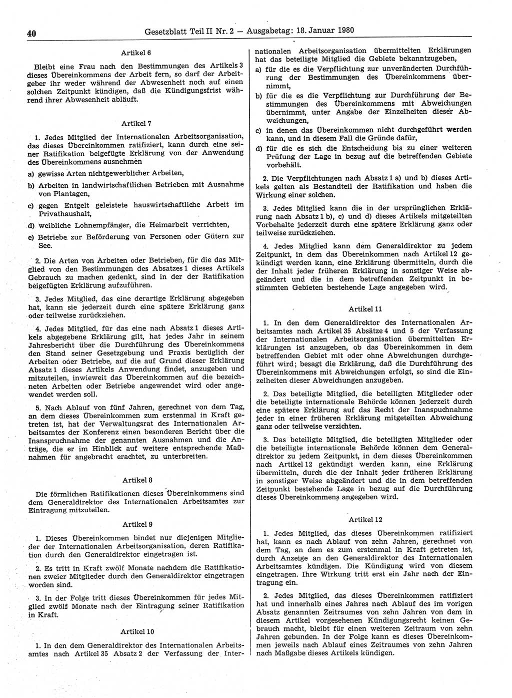 Gesetzblatt (GBl.) der Deutschen Demokratischen Republik (DDR) Teil ⅠⅠ 1980, Seite 40 (GBl. DDR ⅠⅠ 1980, S. 40)
