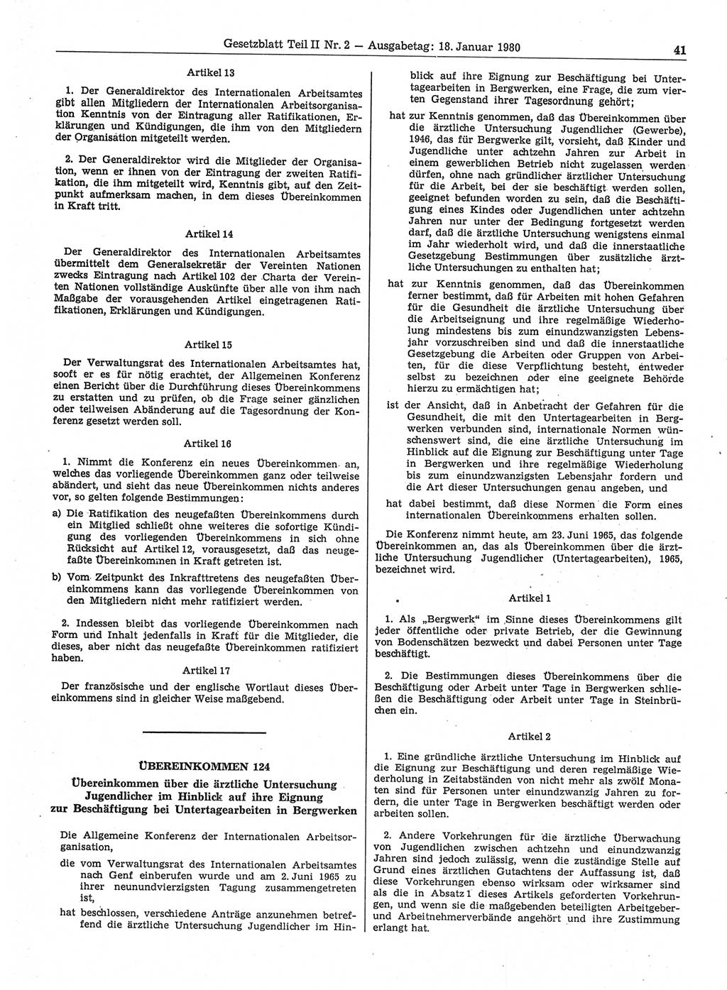 Gesetzblatt (GBl.) der Deutschen Demokratischen Republik (DDR) Teil ⅠⅠ 1980, Seite 41 (GBl. DDR ⅠⅠ 1980, S. 41)