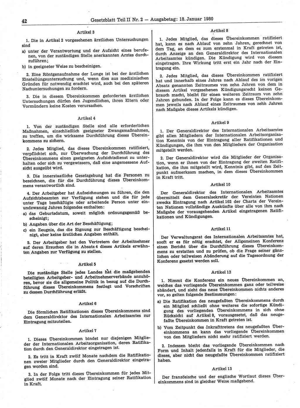 Gesetzblatt (GBl.) der Deutschen Demokratischen Republik (DDR) Teil ⅠⅠ 1980, Seite 42 (GBl. DDR ⅠⅠ 1980, S. 42)