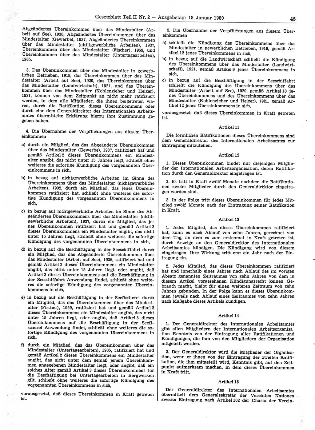 Gesetzblatt (GBl.) der Deutschen Demokratischen Republik (DDR) Teil ⅠⅠ 1980, Seite 45 (GBl. DDR ⅠⅠ 1980, S. 45)