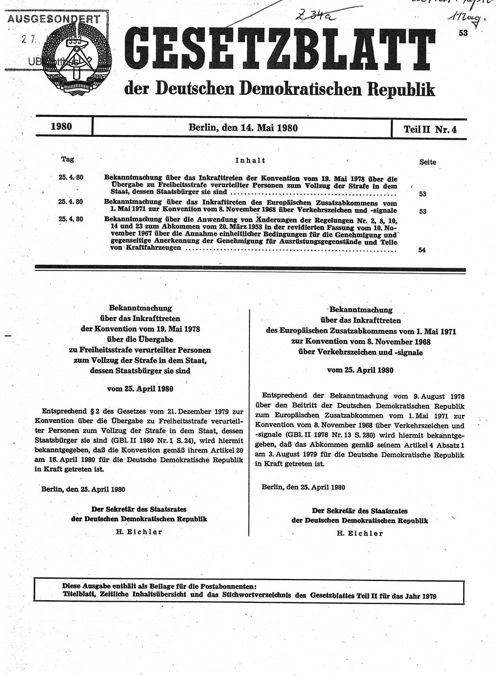 Gesetzblatt (GBl.) der Deutschen Demokratischen Republik (DDR) Teil ⅠⅠ 1980, Seite 53 (GBl. DDR ⅠⅠ 1980, S. 53)