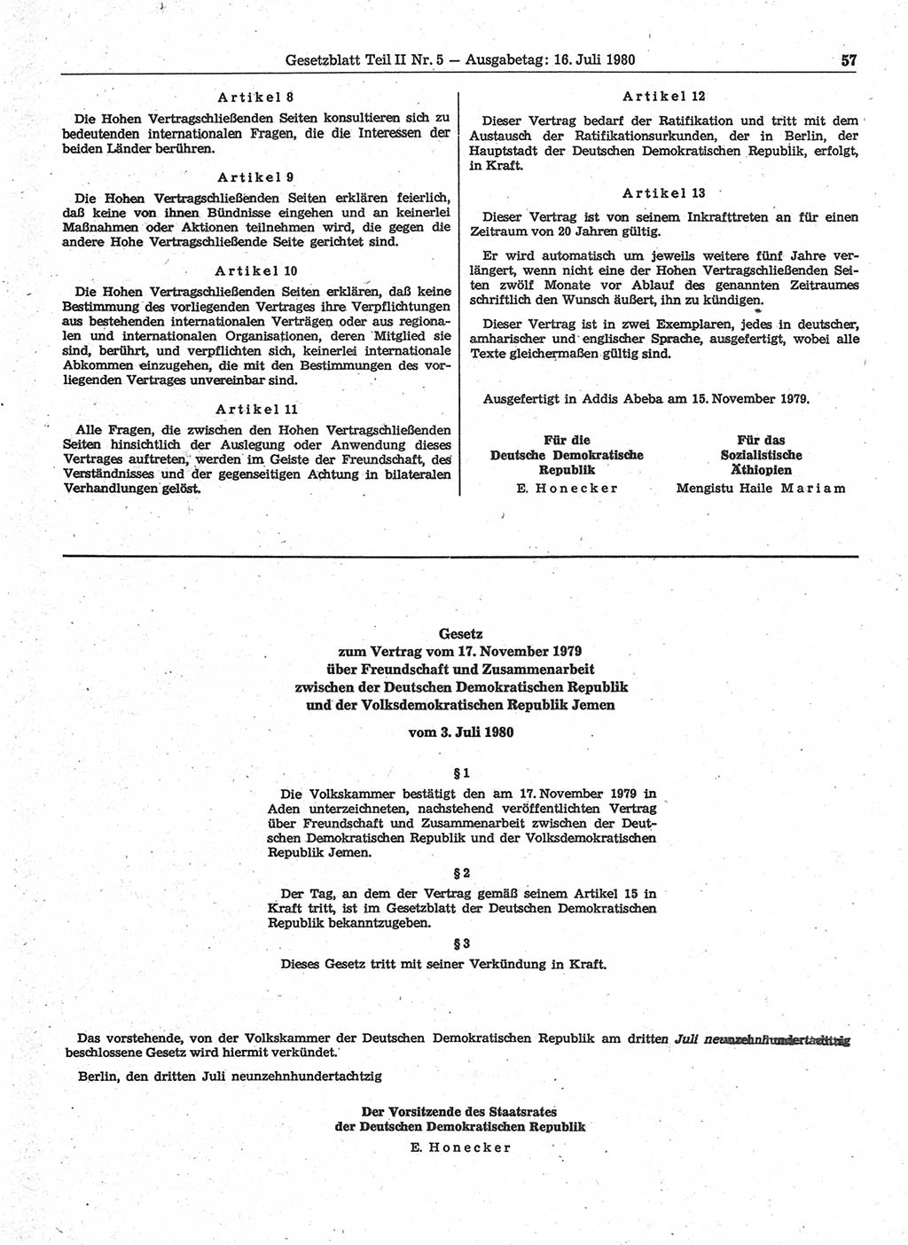 Gesetzblatt (GBl.) der Deutschen Demokratischen Republik (DDR) Teil ⅠⅠ 1980, Seite 57 (GBl. DDR ⅠⅠ 1980, S. 57)