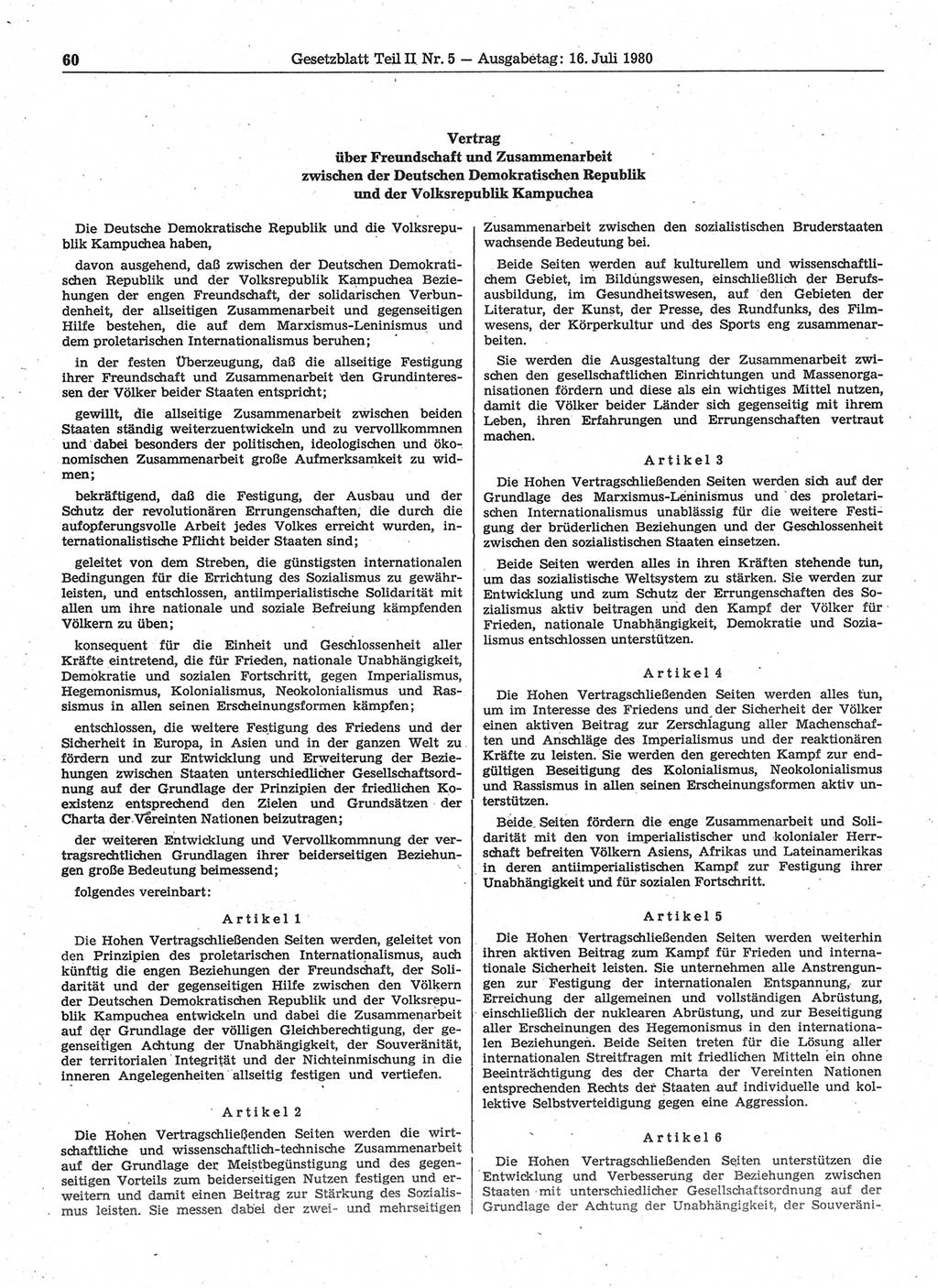 Gesetzblatt (GBl.) der Deutschen Demokratischen Republik (DDR) Teil ⅠⅠ 1980, Seite 60 (GBl. DDR ⅠⅠ 1980, S. 60)