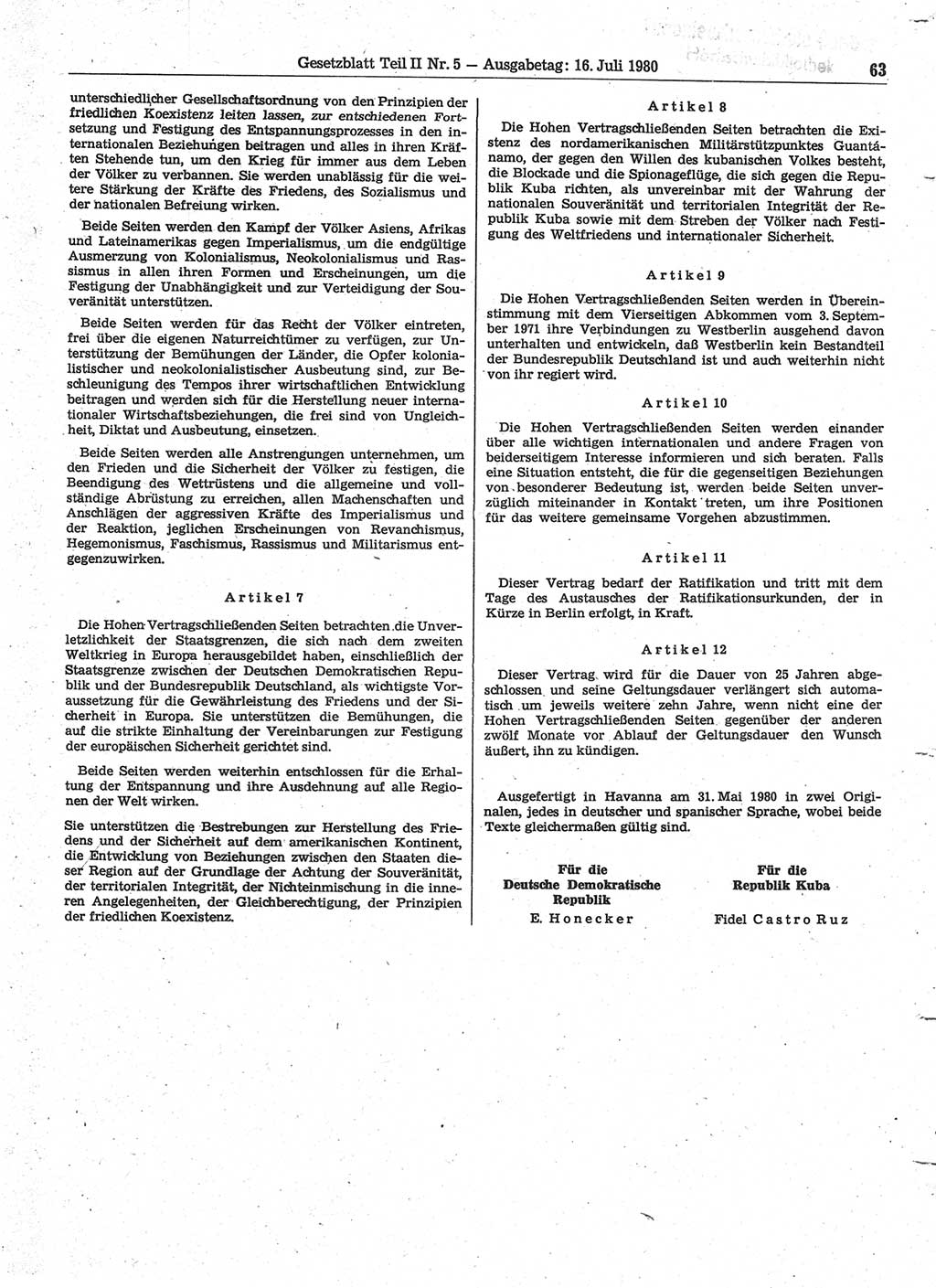 Gesetzblatt (GBl.) der Deutschen Demokratischen Republik (DDR) Teil ⅠⅠ 1980, Seite 63 (GBl. DDR ⅠⅠ 1980, S. 63)