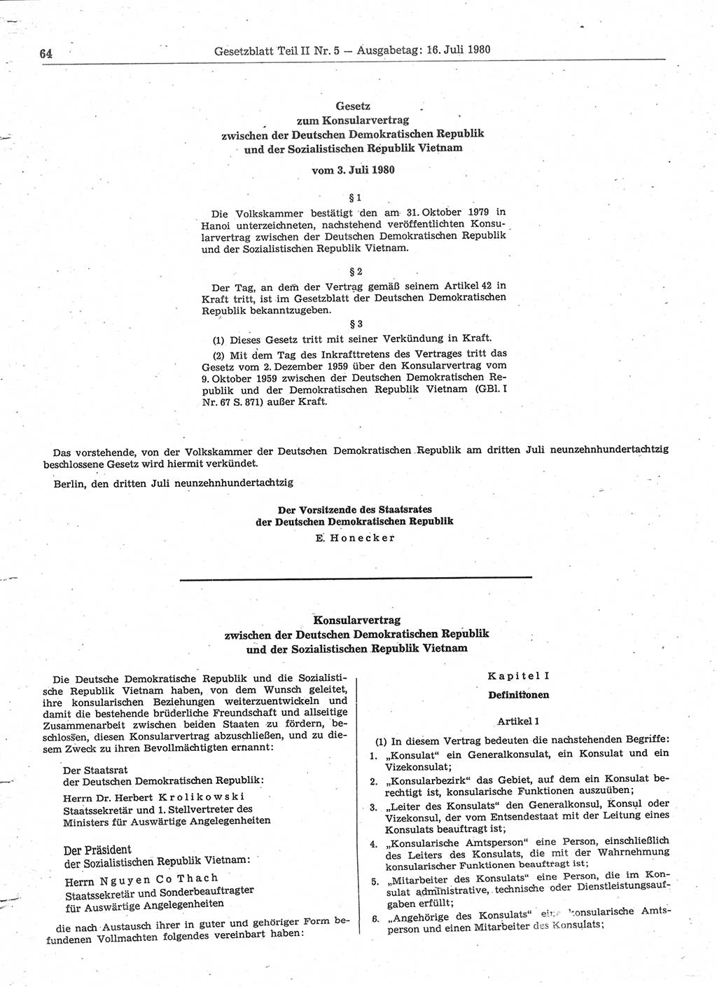 Gesetzblatt (GBl.) der Deutschen Demokratischen Republik (DDR) Teil ⅠⅠ 1980, Seite 64 (GBl. DDR ⅠⅠ 1980, S. 64)