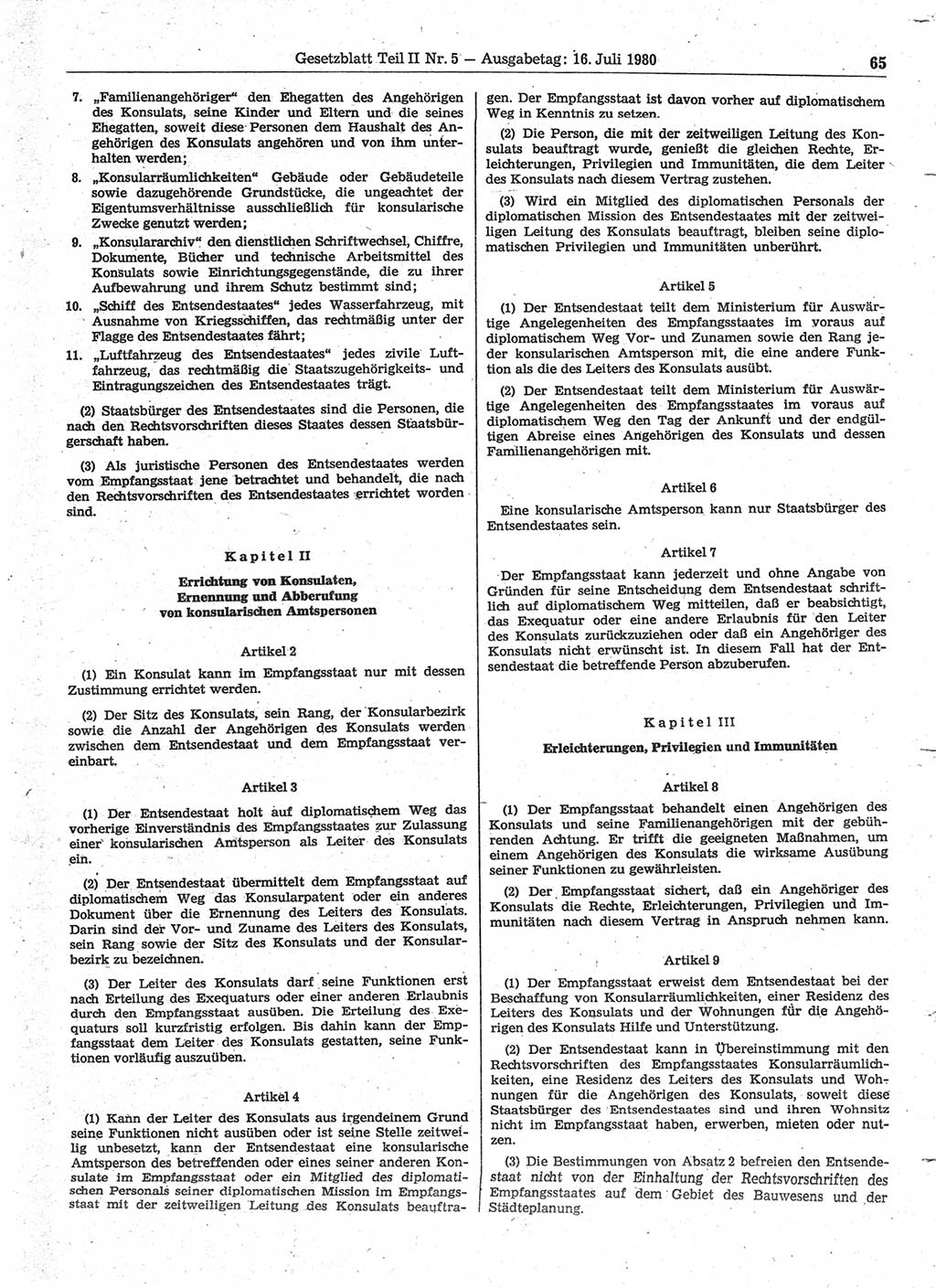 Gesetzblatt (GBl.) der Deutschen Demokratischen Republik (DDR) Teil ⅠⅠ 1980, Seite 65 (GBl. DDR ⅠⅠ 1980, S. 65)
