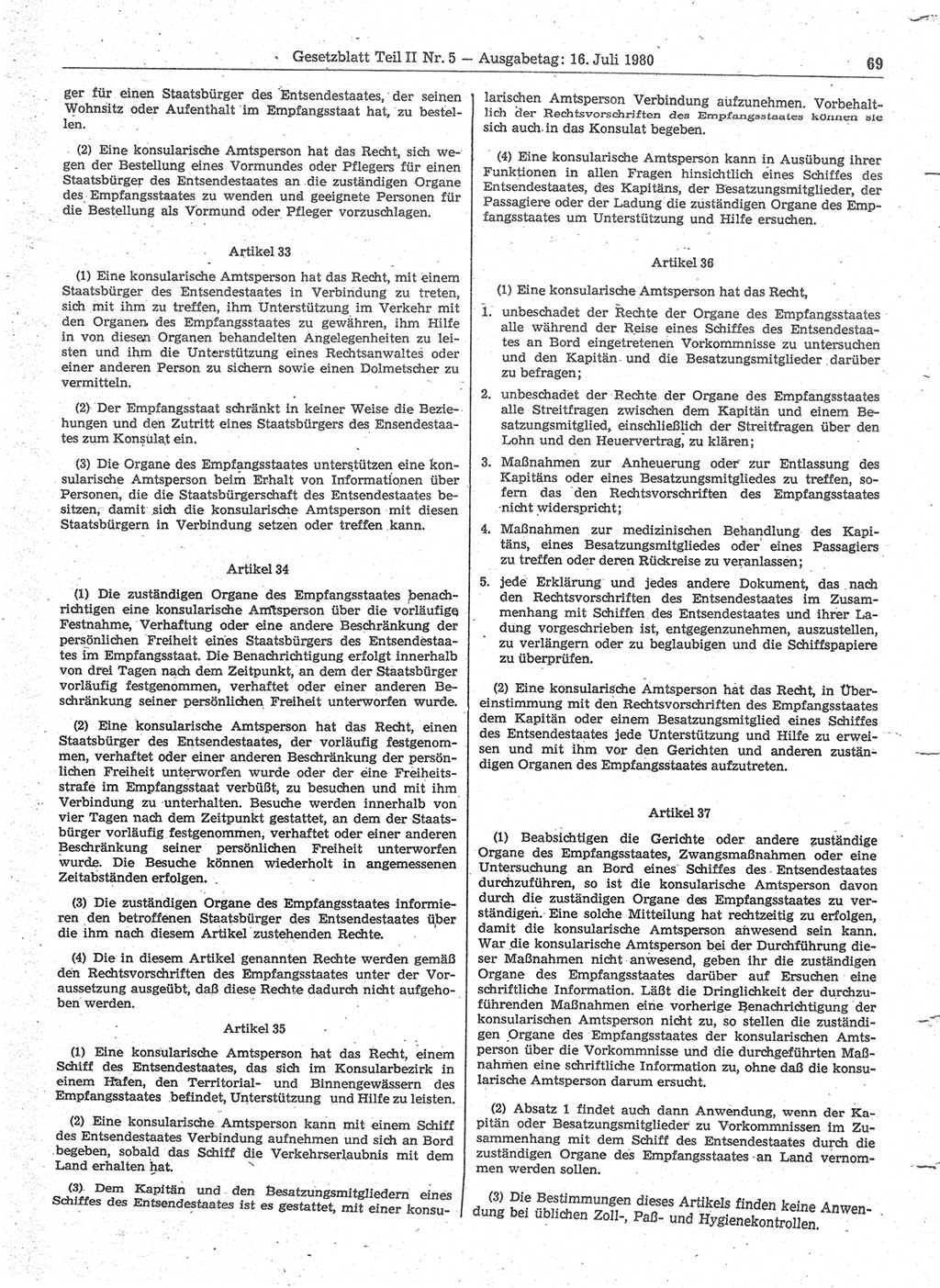 Gesetzblatt (GBl.) der Deutschen Demokratischen Republik (DDR) Teil ⅠⅠ 1980, Seite 69 (GBl. DDR ⅠⅠ 1980, S. 69)