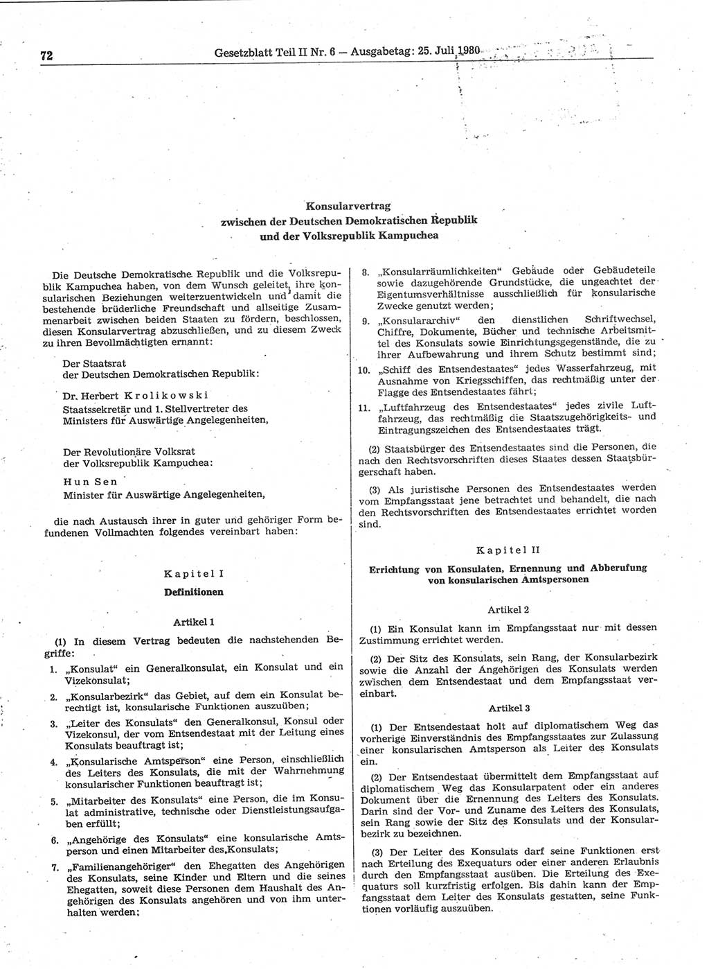 Gesetzblatt (GBl.) der Deutschen Demokratischen Republik (DDR) Teil ⅠⅠ 1980, Seite 72 (GBl. DDR ⅠⅠ 1980, S. 72)
