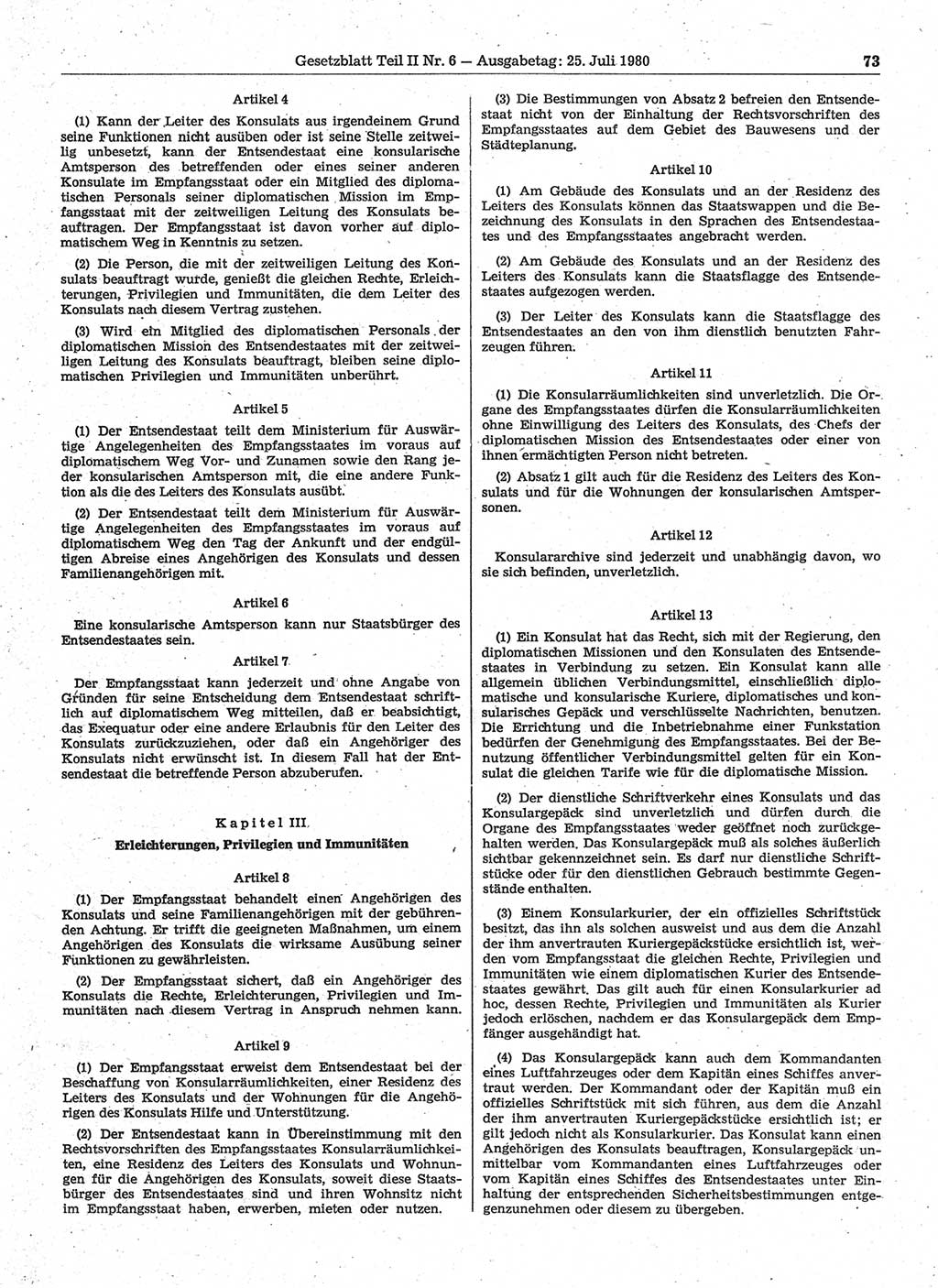 Gesetzblatt (GBl.) der Deutschen Demokratischen Republik (DDR) Teil ⅠⅠ 1980, Seite 73 (GBl. DDR ⅠⅠ 1980, S. 73)