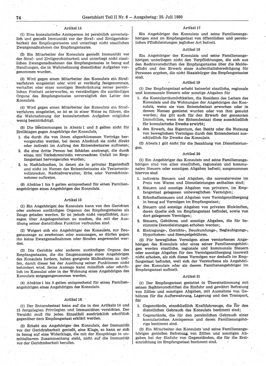 Gesetzblatt (GBl.) der Deutschen Demokratischen Republik (DDR) Teil ⅠⅠ 1980, Seite 74 (GBl. DDR ⅠⅠ 1980, S. 74)