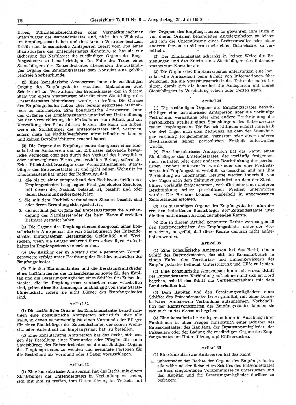 Gesetzblatt (GBl.) der Deutschen Demokratischen Republik (DDR) Teil ⅠⅠ 1980, Seite 76 (GBl. DDR ⅠⅠ 1980, S. 76)