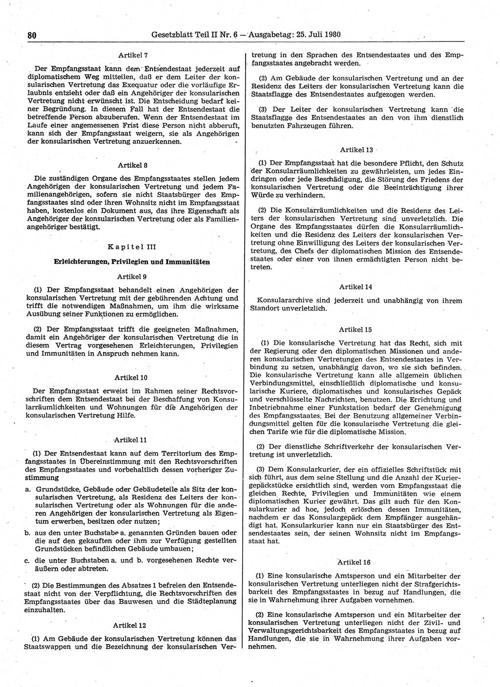 Gesetzblatt (GBl.) der Deutschen Demokratischen Republik (DDR) Teil ⅠⅠ 1980, Seite 80 (GBl. DDR ⅠⅠ 1980, S. 80)