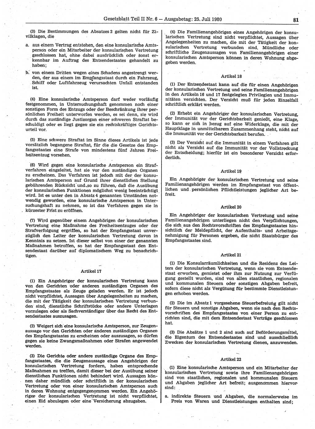 Gesetzblatt (GBl.) der Deutschen Demokratischen Republik (DDR) Teil ⅠⅠ 1980, Seite 81 (GBl. DDR ⅠⅠ 1980, S. 81)