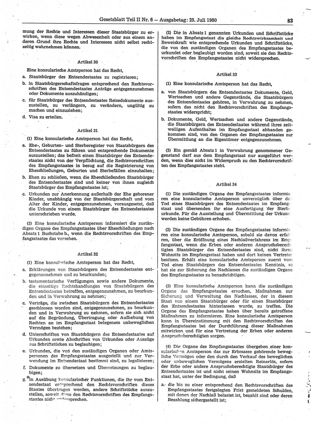 Gesetzblatt (GBl.) der Deutschen Demokratischen Republik (DDR) Teil ⅠⅠ 1980, Seite 83 (GBl. DDR ⅠⅠ 1980, S. 83)