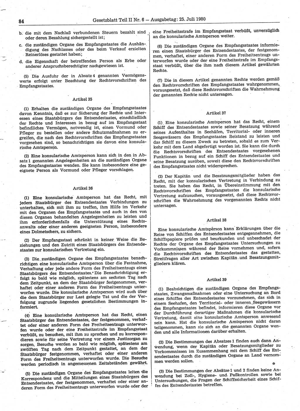 Gesetzblatt (GBl.) der Deutschen Demokratischen Republik (DDR) Teil ⅠⅠ 1980, Seite 84 (GBl. DDR ⅠⅠ 1980, S. 84)