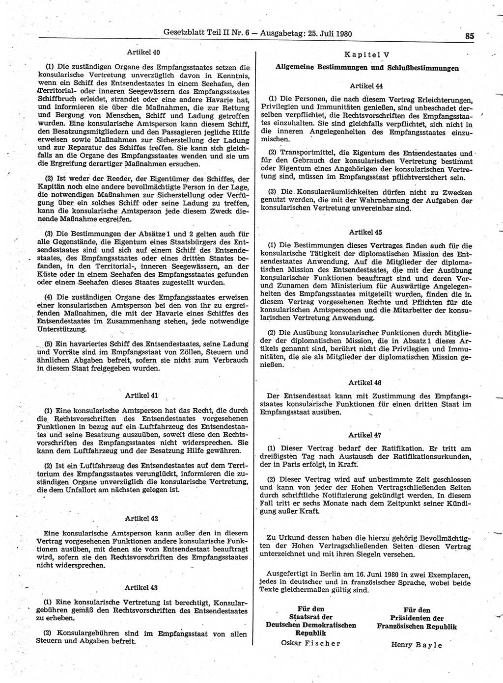 Gesetzblatt (GBl.) der Deutschen Demokratischen Republik (DDR) Teil ⅠⅠ 1980, Seite 85 (GBl. DDR ⅠⅠ 1980, S. 85)