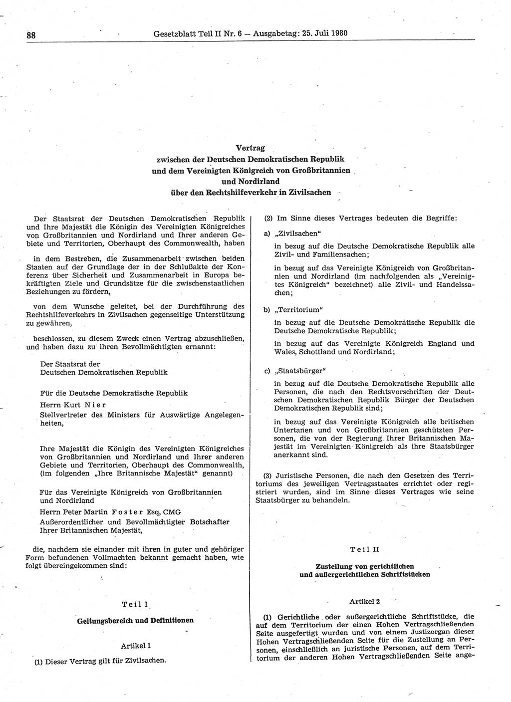 Gesetzblatt (GBl.) der Deutschen Demokratischen Republik (DDR) Teil ⅠⅠ 1980, Seite 88 (GBl. DDR ⅠⅠ 1980, S. 88)