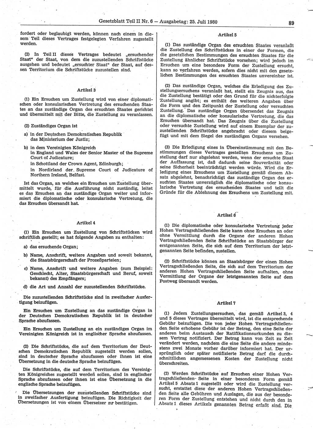 Gesetzblatt (GBl.) der Deutschen Demokratischen Republik (DDR) Teil ⅠⅠ 1980, Seite 89 (GBl. DDR ⅠⅠ 1980, S. 89)