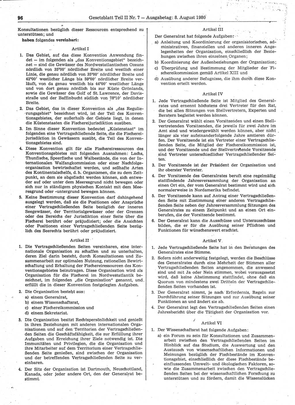 Gesetzblatt (GBl.) der Deutschen Demokratischen Republik (DDR) Teil ⅠⅠ 1980, Seite 96 (GBl. DDR ⅠⅠ 1980, S. 96)