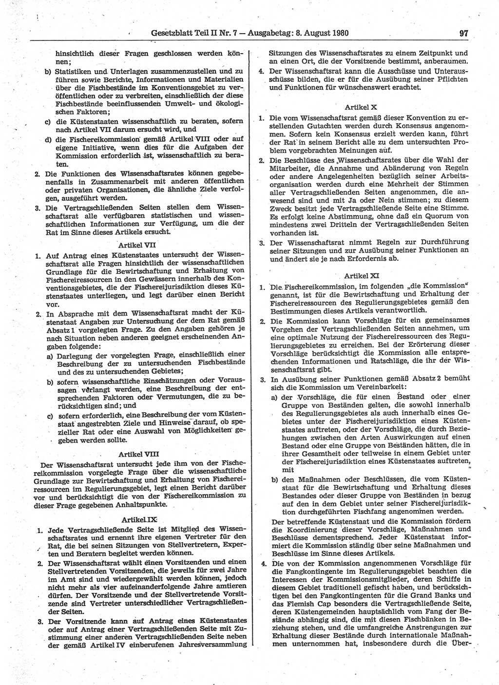 Gesetzblatt (GBl.) der Deutschen Demokratischen Republik (DDR) Teil ⅠⅠ 1980, Seite 97 (GBl. DDR ⅠⅠ 1980, S. 97)