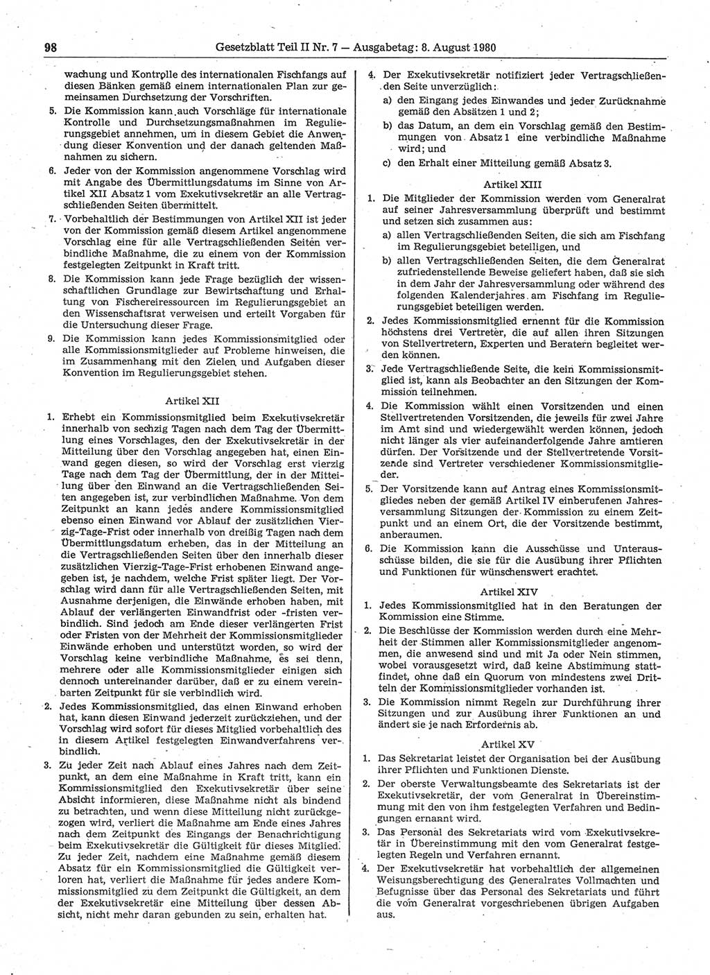 Gesetzblatt (GBl.) der Deutschen Demokratischen Republik (DDR) Teil ⅠⅠ 1980, Seite 98 (GBl. DDR ⅠⅠ 1980, S. 98)