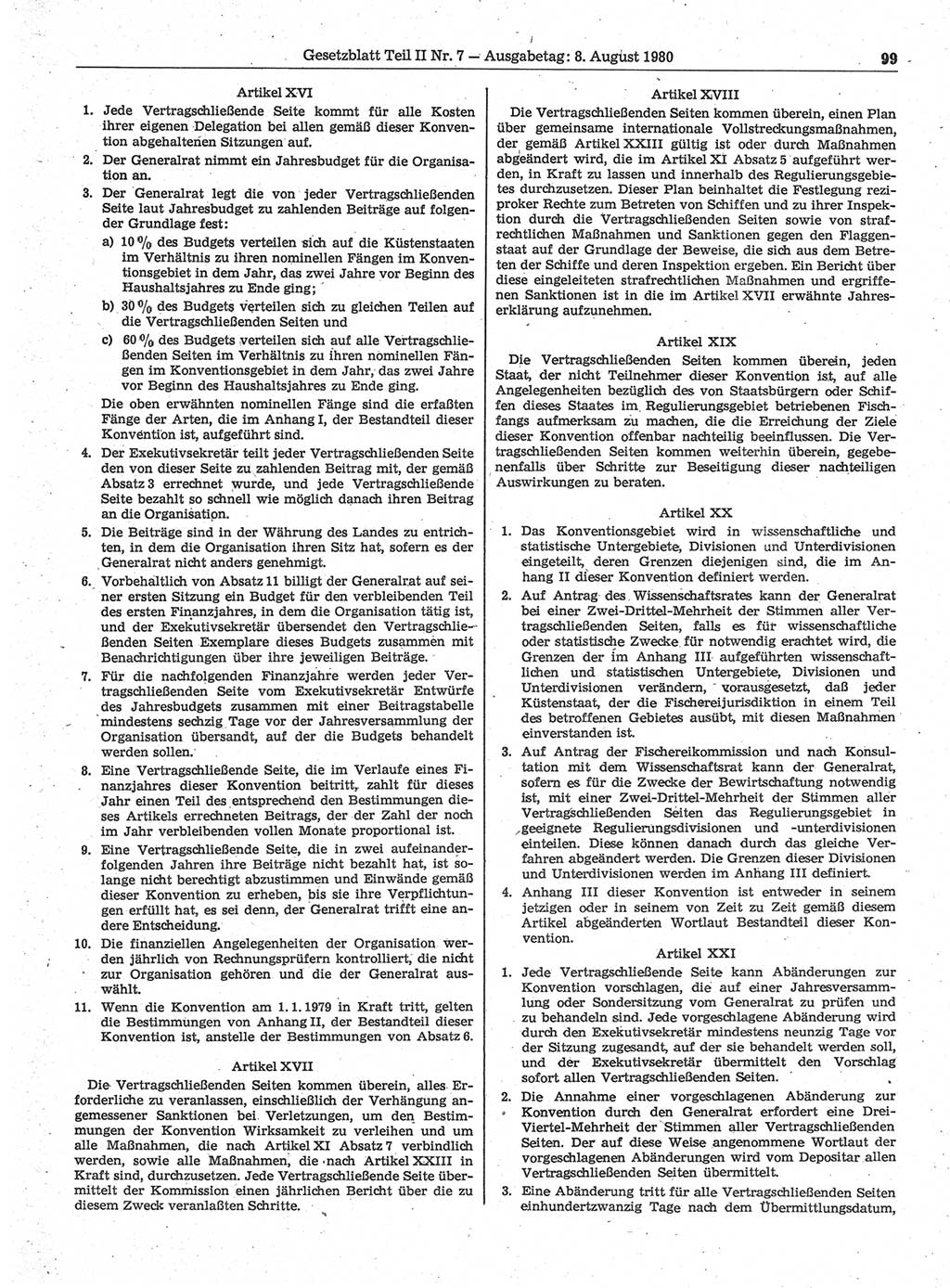 Gesetzblatt (GBl.) der Deutschen Demokratischen Republik (DDR) Teil ⅠⅠ 1980, Seite 99 (GBl. DDR ⅠⅠ 1980, S. 99)