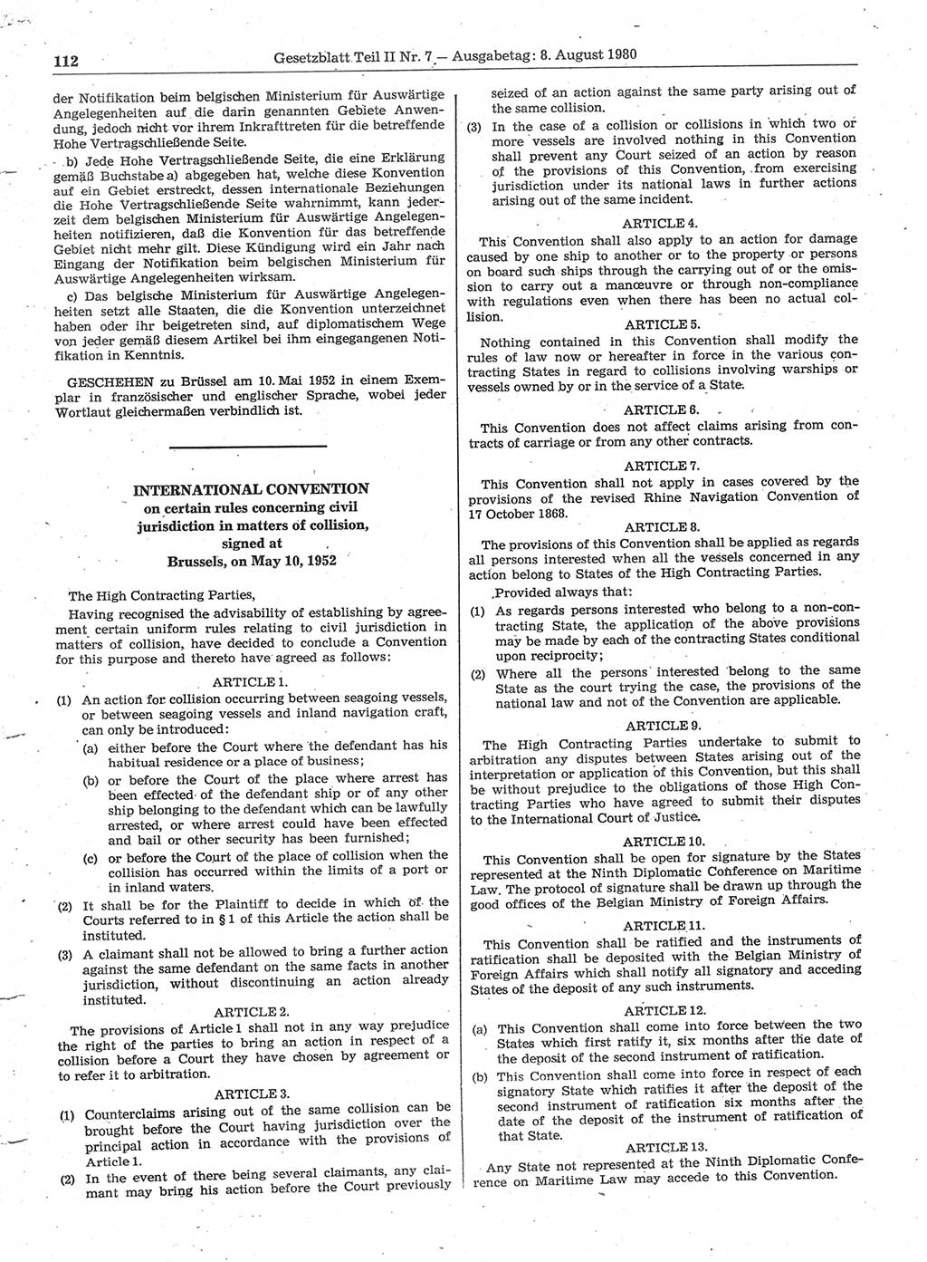Gesetzblatt (GBl.) der Deutschen Demokratischen Republik (DDR) Teil ⅠⅠ 1980, Seite 112 (GBl. DDR ⅠⅠ 1980, S. 112)