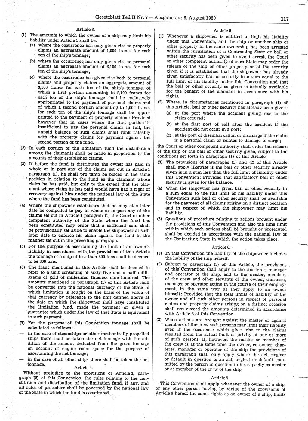 Gesetzblatt (GBl.) der Deutschen Demokratischen Republik (DDR) Teil ⅠⅠ 1980, Seite 117 (GBl. DDR ⅠⅠ 1980, S. 117)