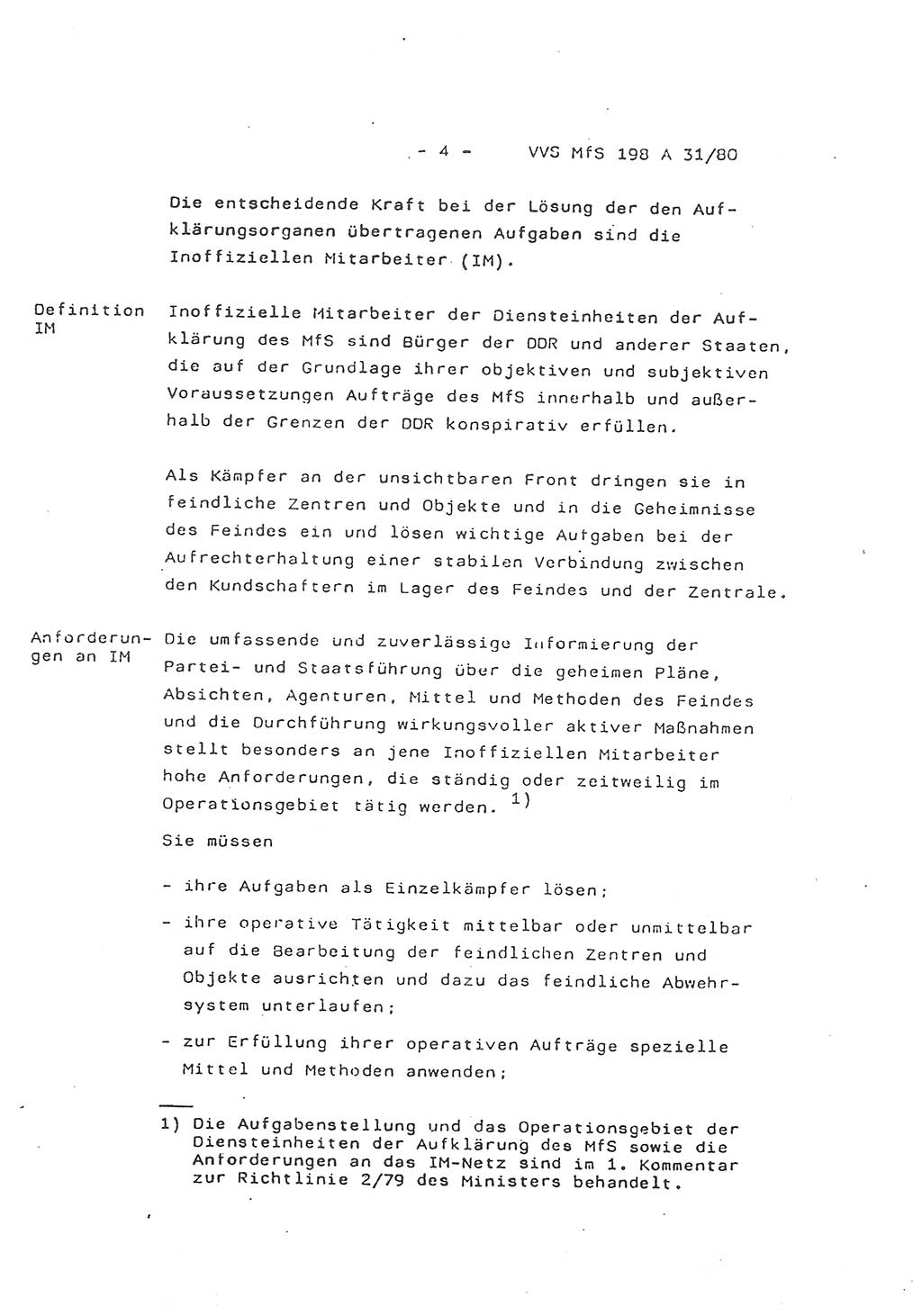 2. Kommentar zur Richtlinie 2/79, Die Anforderungen an Inoffizielle Mitarbeiter der Diensteinheiten der Aufklärung des MfS, Die IM-Kategorien, Deutsche Demokratische Republik (DDR), Ministerium für Staatssicherheit (MfS), Hauptverwaltung A (HV A), Vertrauliche Verschlußsache (VVS) 198 A 31/80, Berlin 1980, Blatt 4 (Komm. RL 2/79 DDR MfS HV A VVS 198 A 31/80 1980, Bl. 4)