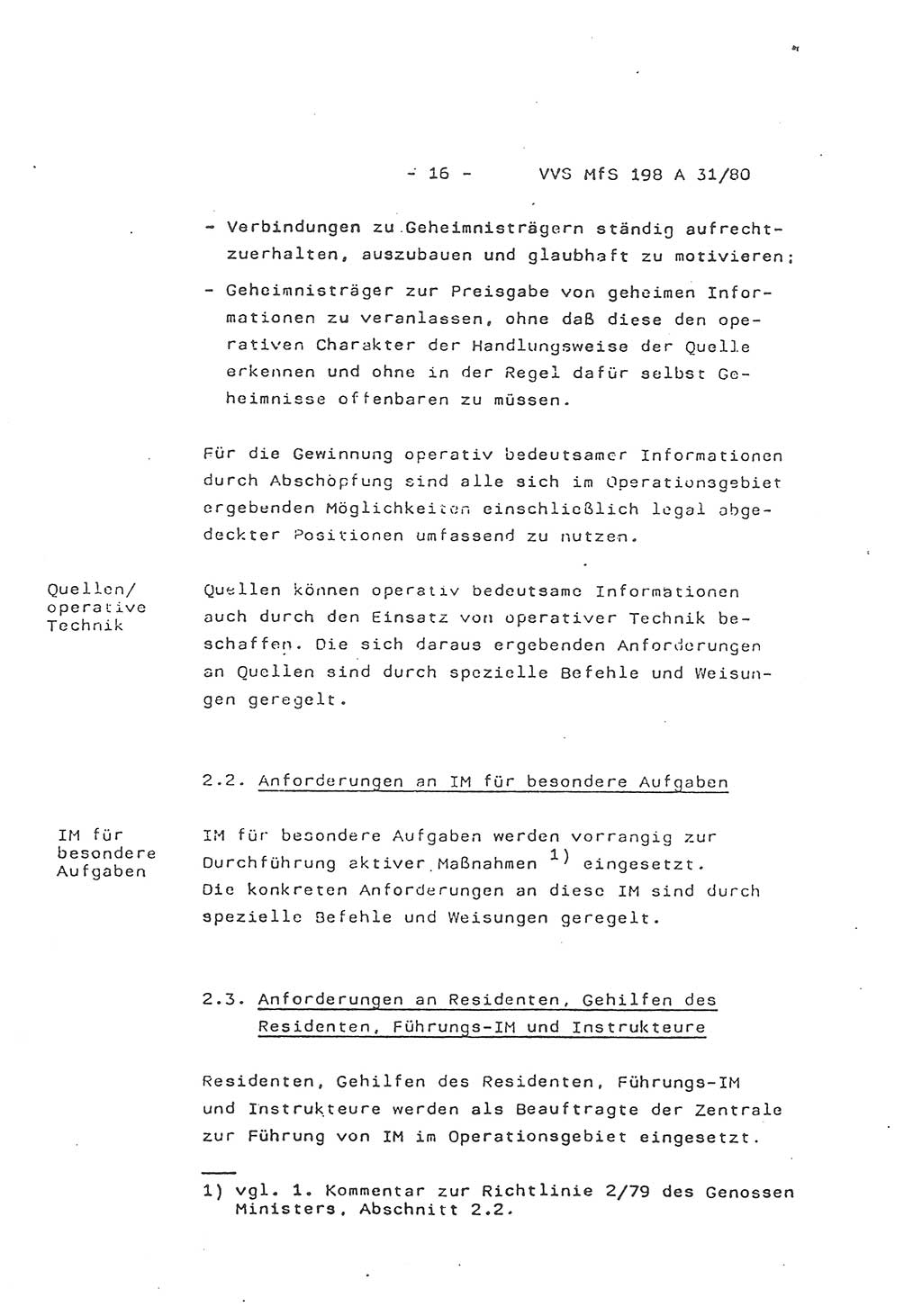 2. Kommentar zur Richtlinie 2/79, Die Anforderungen an Inoffizielle Mitarbeiter der Diensteinheiten der Aufklärung des MfS, Die IM-Kategorien, Deutsche Demokratische Republik (DDR), Ministerium für Staatssicherheit (MfS), Hauptverwaltung A (HV A), Vertrauliche Verschlußsache (VVS) 198 A 31/80, Berlin 1980, Blatt 16 (Komm. RL 2/79 DDR MfS HV A VVS 198 A 31/80 1980, Bl. 16)