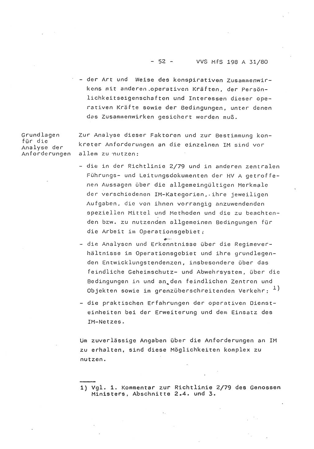 2. Kommentar zur Richtlinie 2/79, Die Anforderungen an Inoffizielle Mitarbeiter der Diensteinheiten der Aufklärung des MfS, Die IM-Kategorien, Deutsche Demokratische Republik (DDR), Ministerium für Staatssicherheit (MfS), Hauptverwaltung A (HV A), Vertrauliche Verschlußsache (VVS) 198 A 31/80, Berlin 1980, Blatt 52 (Komm. RL 2/79 DDR MfS HV A VVS 198 A 31/80 1980, Bl. 52)