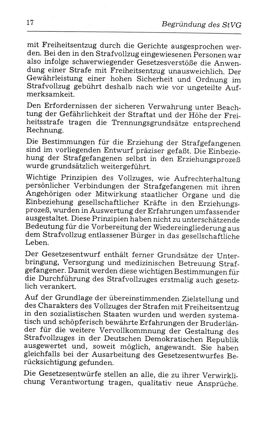 Kommentar zum Strafvollzugsgesetz [(StVG) Deutsche Demokratische Republik (DDR)] 1980, Seite 17 (Komm. StVG DDR 1980, S. 17)