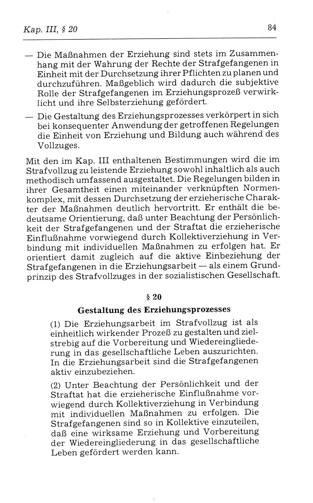 Kommentar zum Strafvollzugsgesetz [(StVG) Deutsche Demokratische Republik (DDR)] 1980, Seite 84 (Komm. StVG DDR 1980, S. 84)