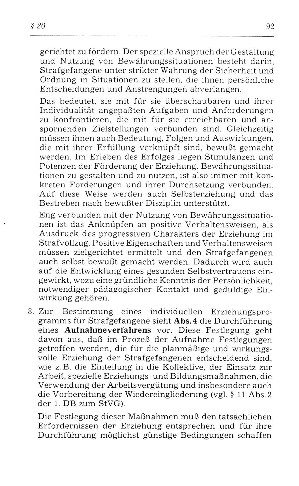 Kommentar zum Strafvollzugsgesetz [(StVG) Deutsche Demokratische Republik (DDR)] 1980, Seite 92 (Komm. StVG DDR 1980, S. 92)