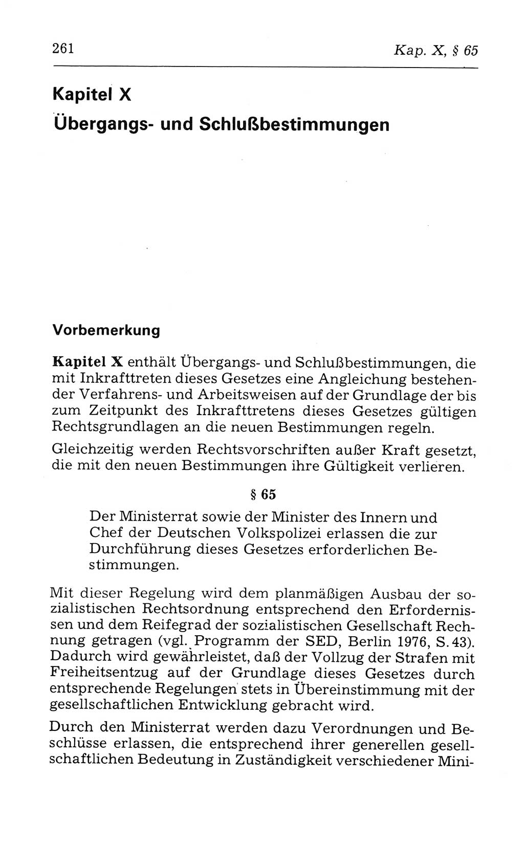 Kommentar zum Strafvollzugsgesetz [(StVG) Deutsche Demokratische Republik (DDR)] 1980, Seite 261 (Komm. StVG DDR 1980, S. 261)