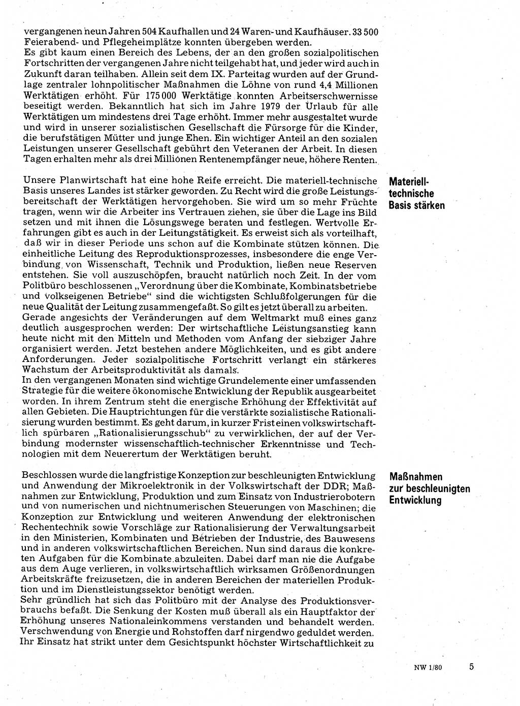 Neuer Weg (NW), Organ des Zentralkomitees (ZK) der SED (Sozialistische Einheitspartei Deutschlands) für Fragen des Parteilebens, 35. Jahrgang [Deutsche Demokratische Republik (DDR)] 1980, Seite 5 (NW ZK SED DDR 1980, S. 5)