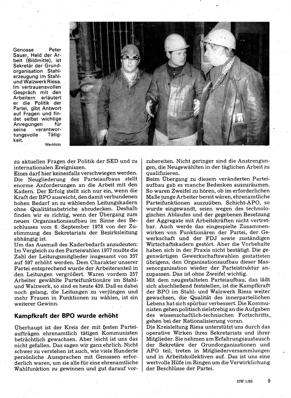 Neuer Weg (NW), Organ des Zentralkomitees (ZK) der SED (Sozialistische Einheitspartei Deutschlands) für Fragen des Parteilebens, 35. Jahrgang [Deutsche Demokratische Republik (DDR)] 1980, Seite 9 (NW ZK SED DDR 1980, S. 9)
