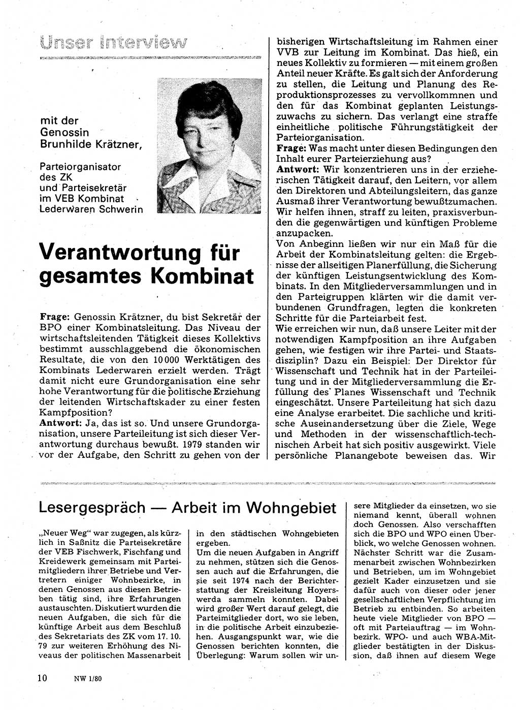 Neuer Weg (NW), Organ des Zentralkomitees (ZK) der SED (Sozialistische Einheitspartei Deutschlands) für Fragen des Parteilebens, 35. Jahrgang [Deutsche Demokratische Republik (DDR)] 1980, Seite 10 (NW ZK SED DDR 1980, S. 10)