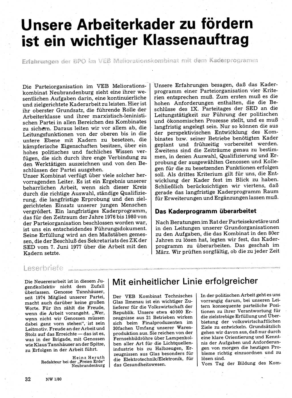 Neuer Weg (NW), Organ des Zentralkomitees (ZK) der SED (Sozialistische Einheitspartei Deutschlands) für Fragen des Parteilebens, 35. Jahrgang [Deutsche Demokratische Republik (DDR)] 1980, Seite 32 (NW ZK SED DDR 1980, S. 32)