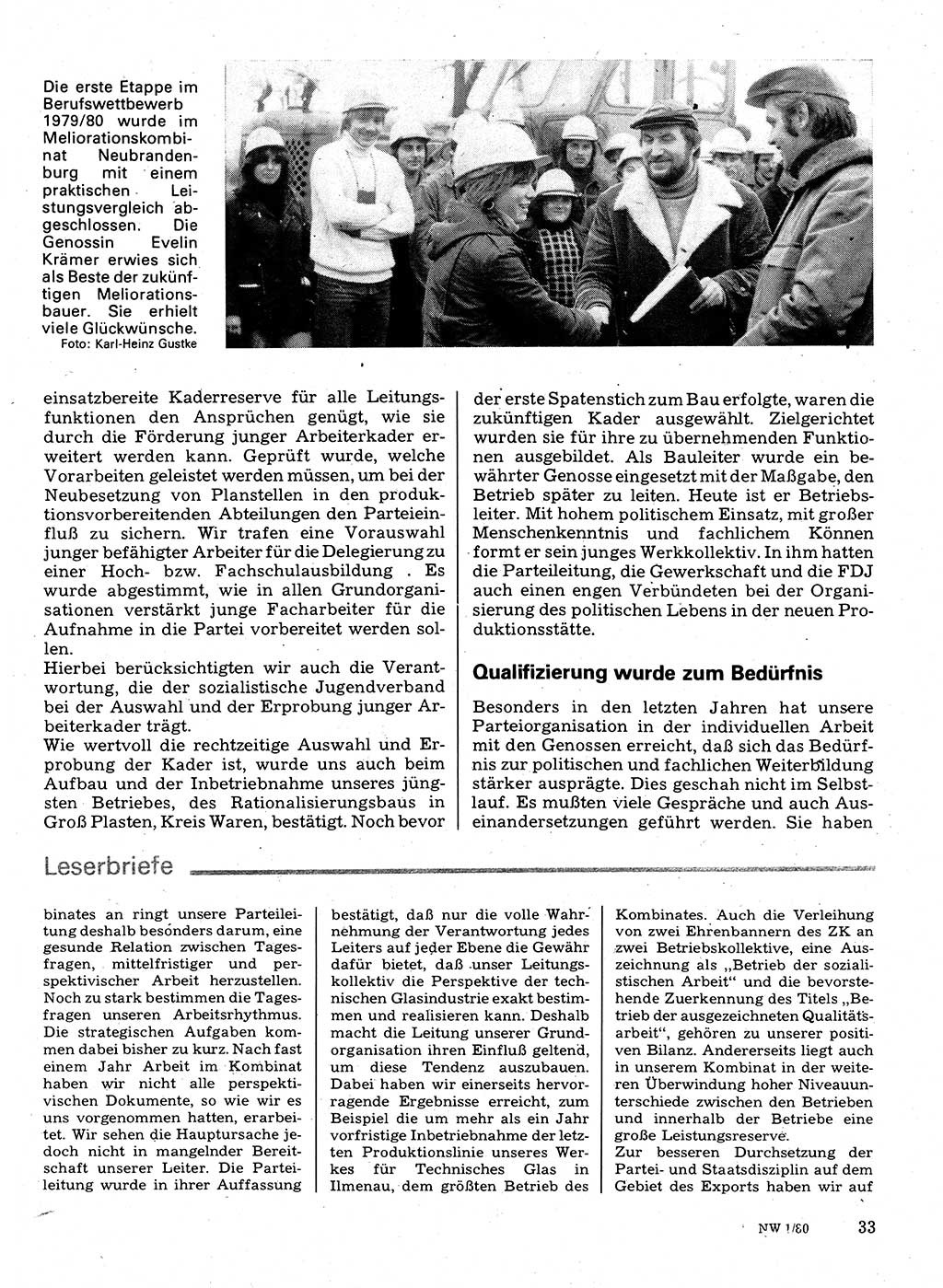 Neuer Weg (NW), Organ des Zentralkomitees (ZK) der SED (Sozialistische Einheitspartei Deutschlands) für Fragen des Parteilebens, 35. Jahrgang [Deutsche Demokratische Republik (DDR)] 1980, Seite 33 (NW ZK SED DDR 1980, S. 33)