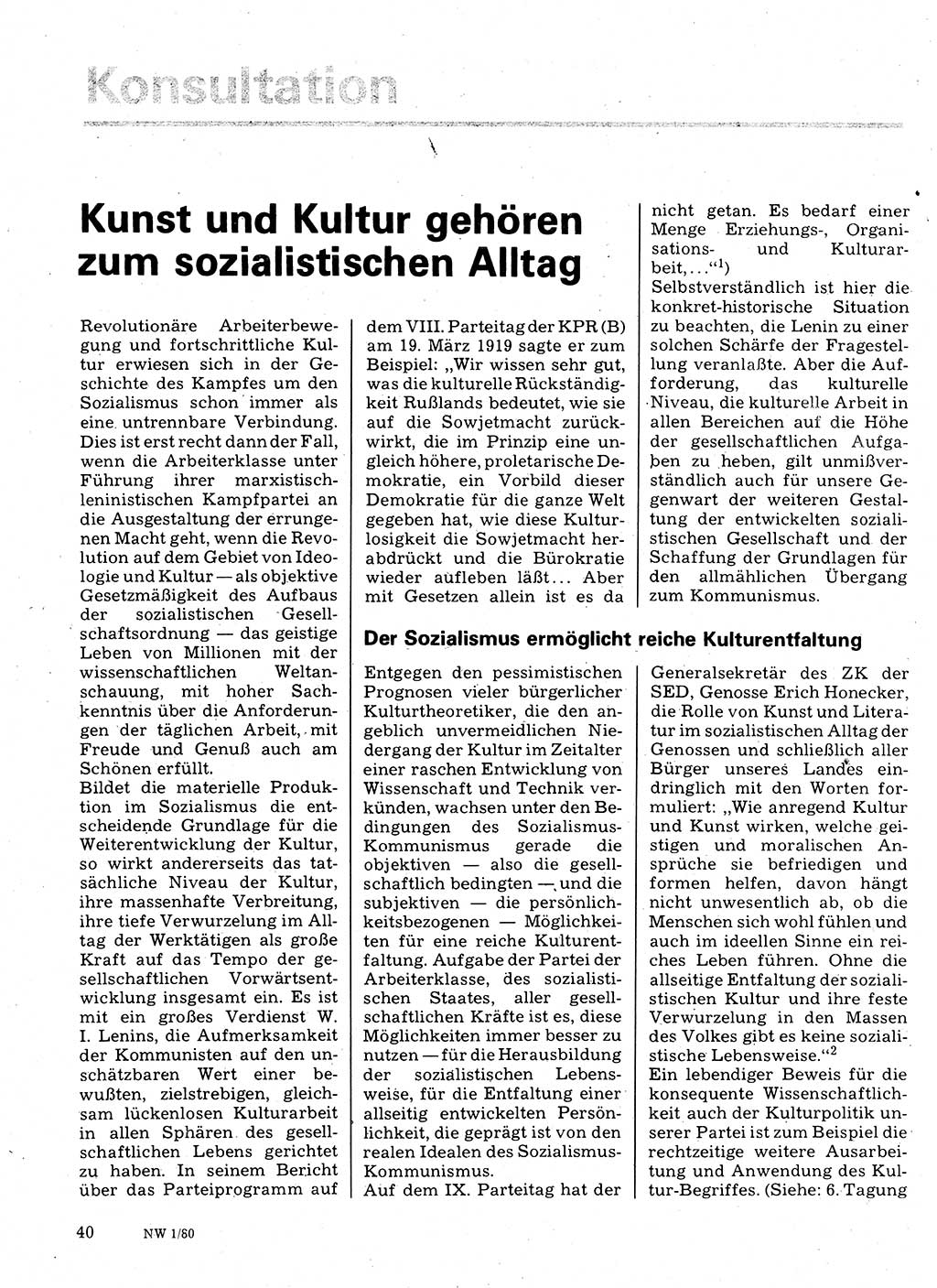Neuer Weg (NW), Organ des Zentralkomitees (ZK) der SED (Sozialistische Einheitspartei Deutschlands) für Fragen des Parteilebens, 35. Jahrgang [Deutsche Demokratische Republik (DDR)] 1980, Seite 40 (NW ZK SED DDR 1980, S. 40)