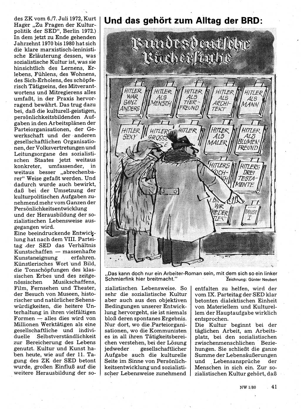 Neuer Weg (NW), Organ des Zentralkomitees (ZK) der SED (Sozialistische Einheitspartei Deutschlands) für Fragen des Parteilebens, 35. Jahrgang [Deutsche Demokratische Republik (DDR)] 1980, Seite 41 (NW ZK SED DDR 1980, S. 41)