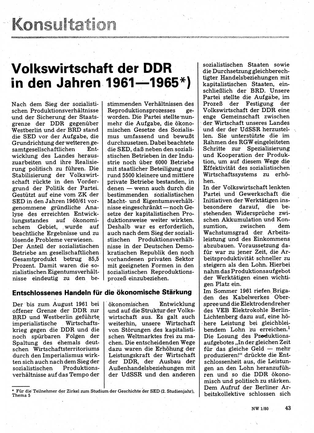 Neuer Weg (NW), Organ des Zentralkomitees (ZK) der SED (Sozialistische Einheitspartei Deutschlands) für Fragen des Parteilebens, 35. Jahrgang [Deutsche Demokratische Republik (DDR)] 1980, Seite 43 (NW ZK SED DDR 1980, S. 43)