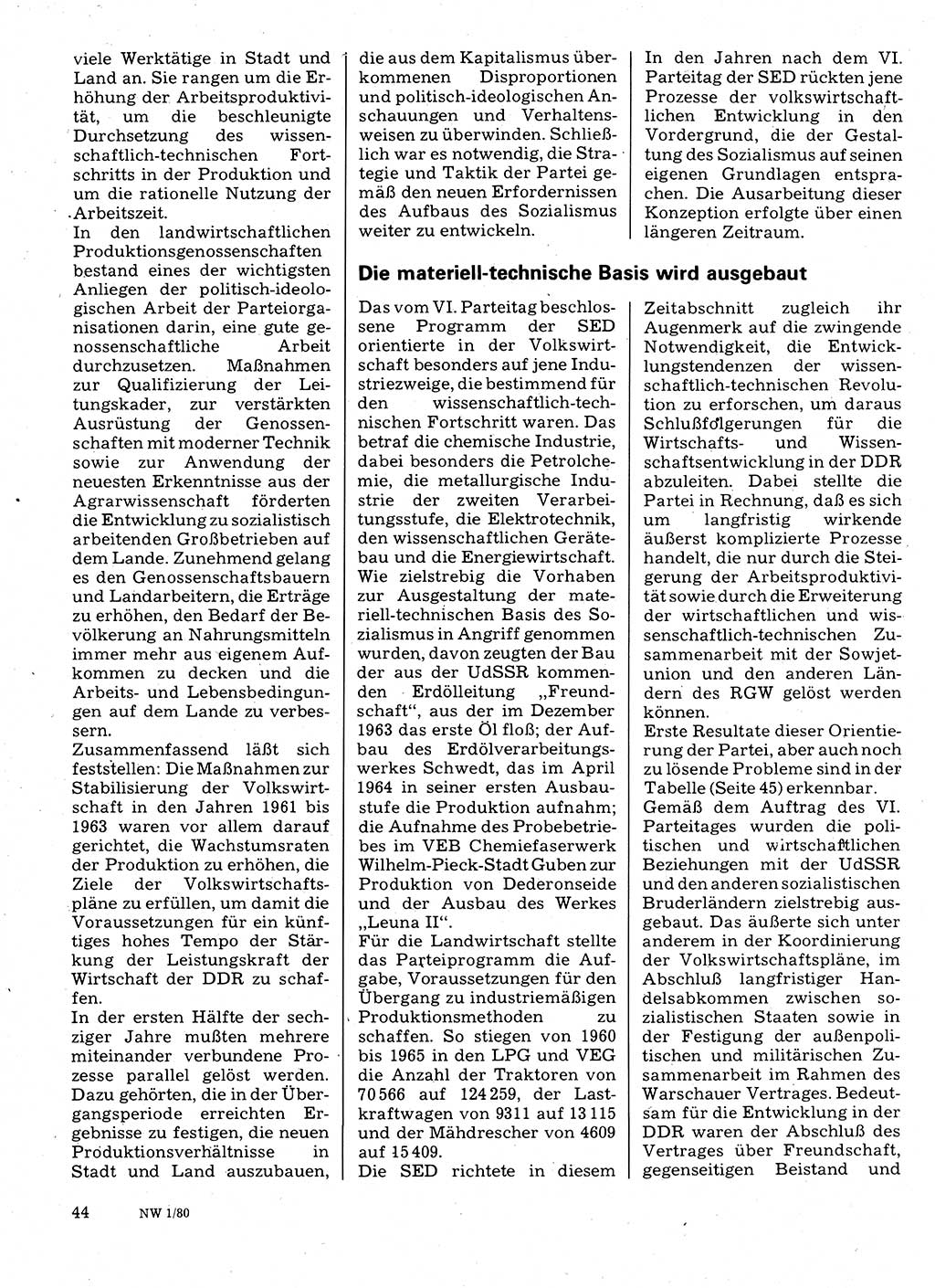 Neuer Weg (NW), Organ des Zentralkomitees (ZK) der SED (Sozialistische Einheitspartei Deutschlands) für Fragen des Parteilebens, 35. Jahrgang [Deutsche Demokratische Republik (DDR)] 1980, Seite 44 (NW ZK SED DDR 1980, S. 44)